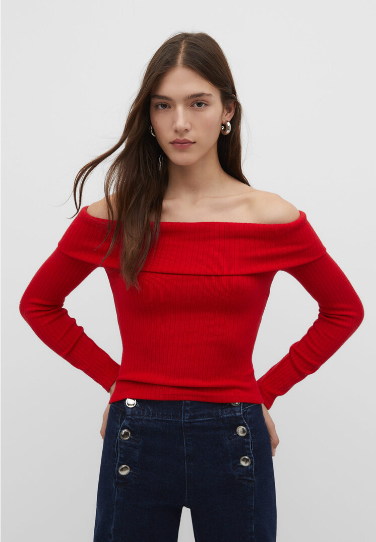 Stradivarius Top z odkrytymi ramionami Czerwony XL