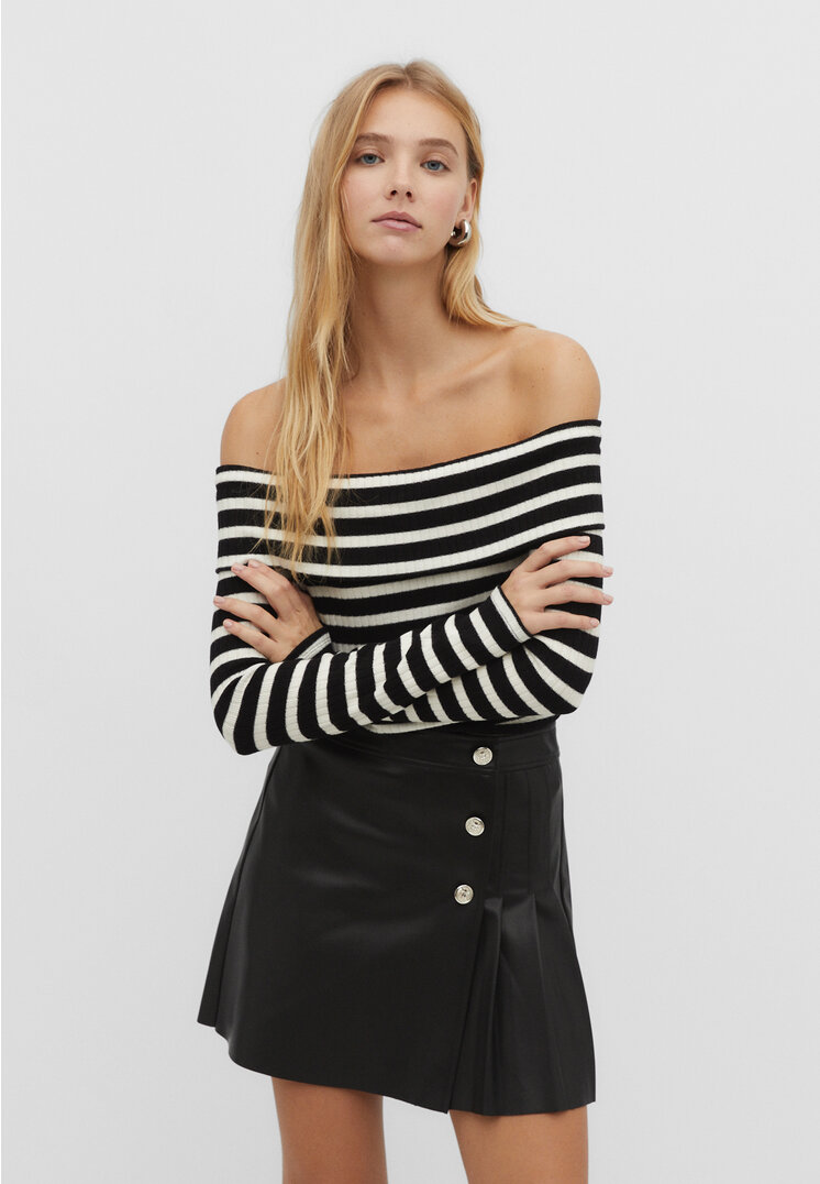 Stradivarius Schulterfreies Shirt mit Streifen Schwarz XL