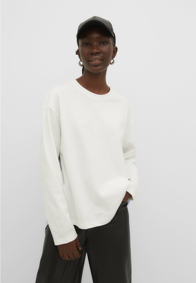 Stradivarius Shirt aus zweierlei Material Ecru XL