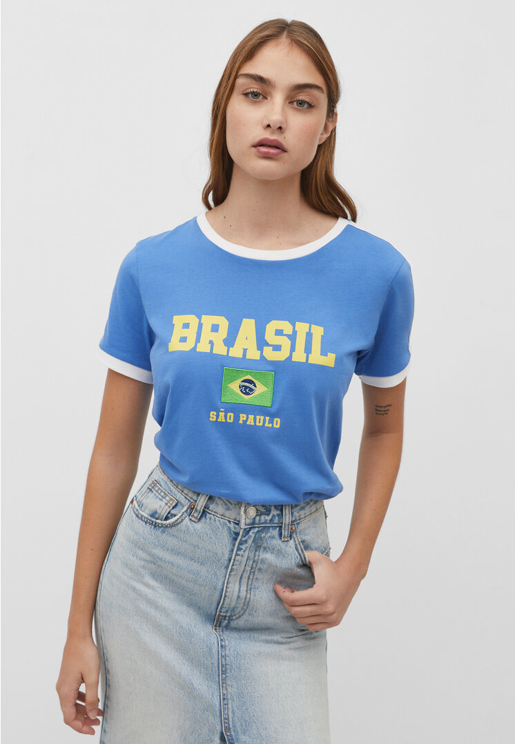 Stradivarius Fußball-Shirt mit Flagge Mittelblau M