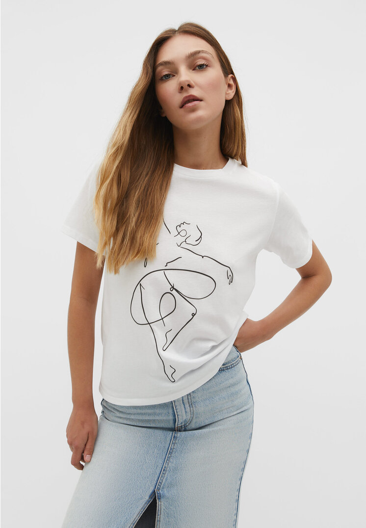 Stradivarius Shirt mit Ballerina-Print Weiß XS