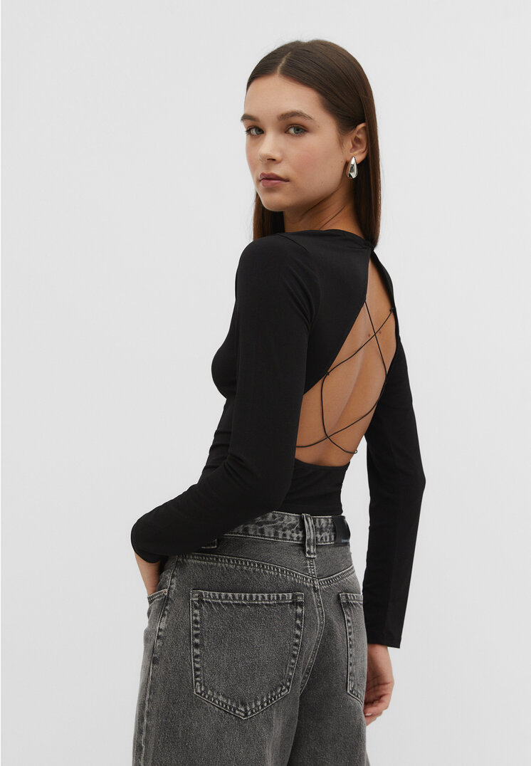 Stradivarius Shirt mit gekreuztem Rücken Schwarz XS