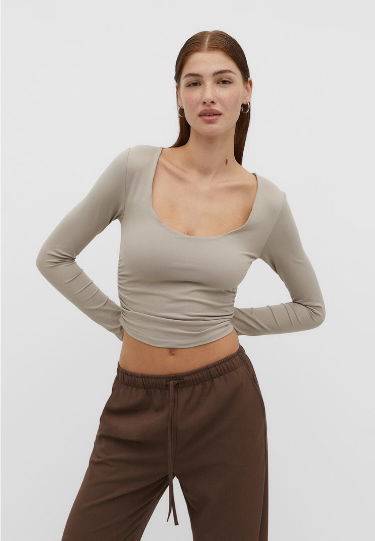 Stradivarius Shirt aus Polyamid Raffung Grau M