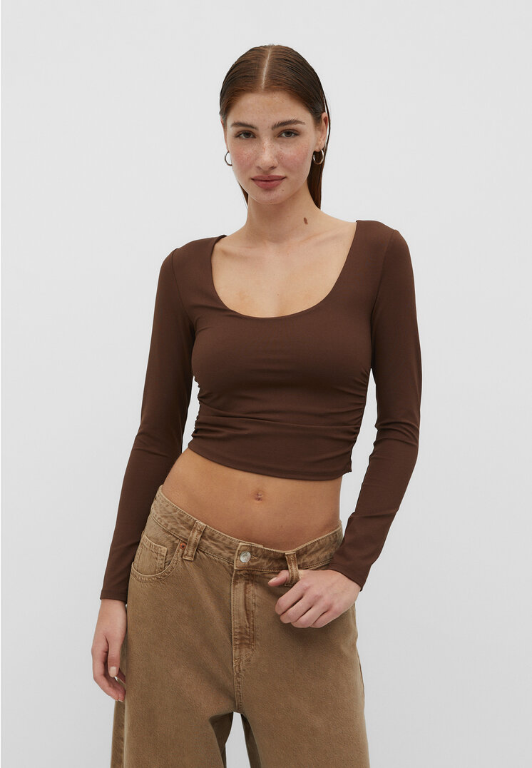 Stradivarius Shirt aus Polyamid Raffung Braun M