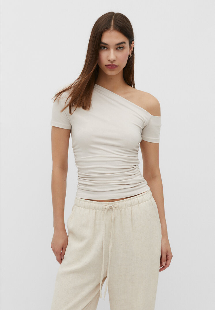 Stradivarius Asymetryczny top z wiskozy Szary S