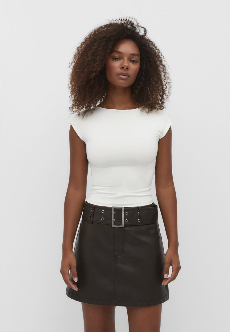 Stradivarius Rückenfreies Shirt Ecru L
