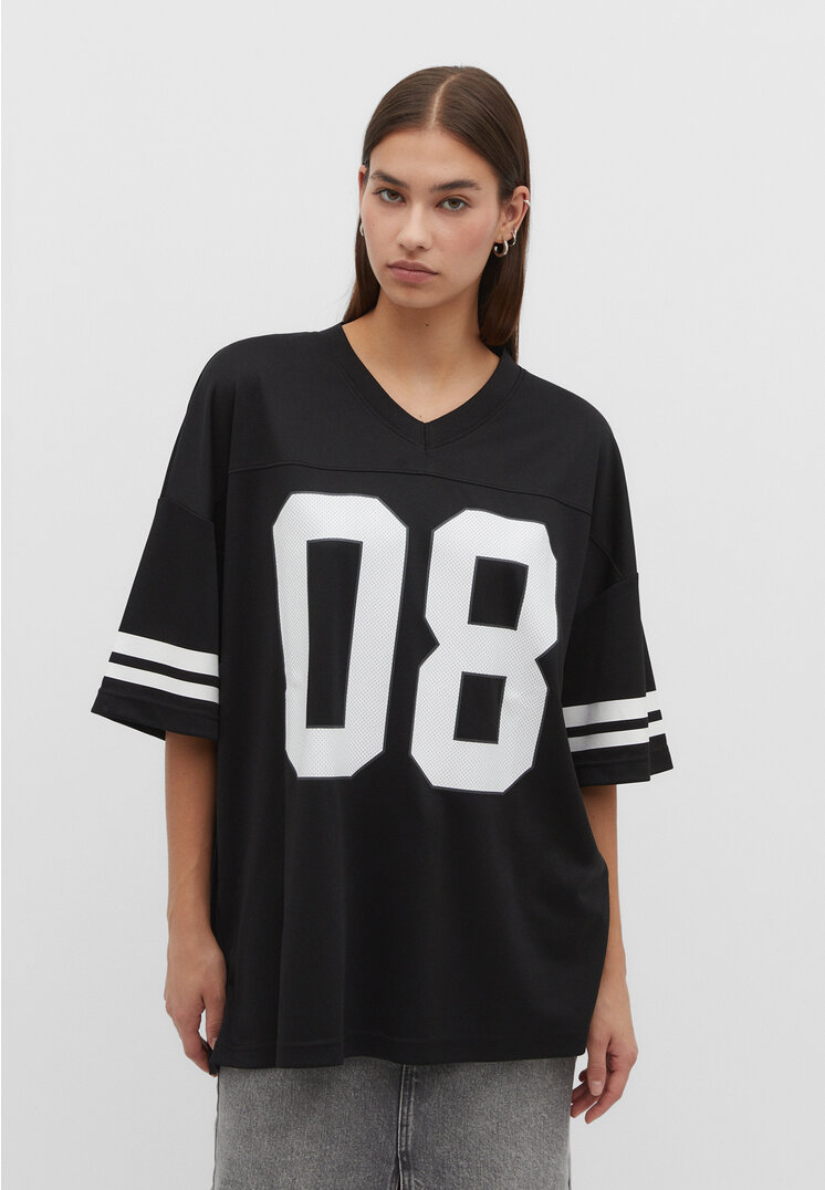 Stradivarius Koszulka oversize z numerem Czarny M
