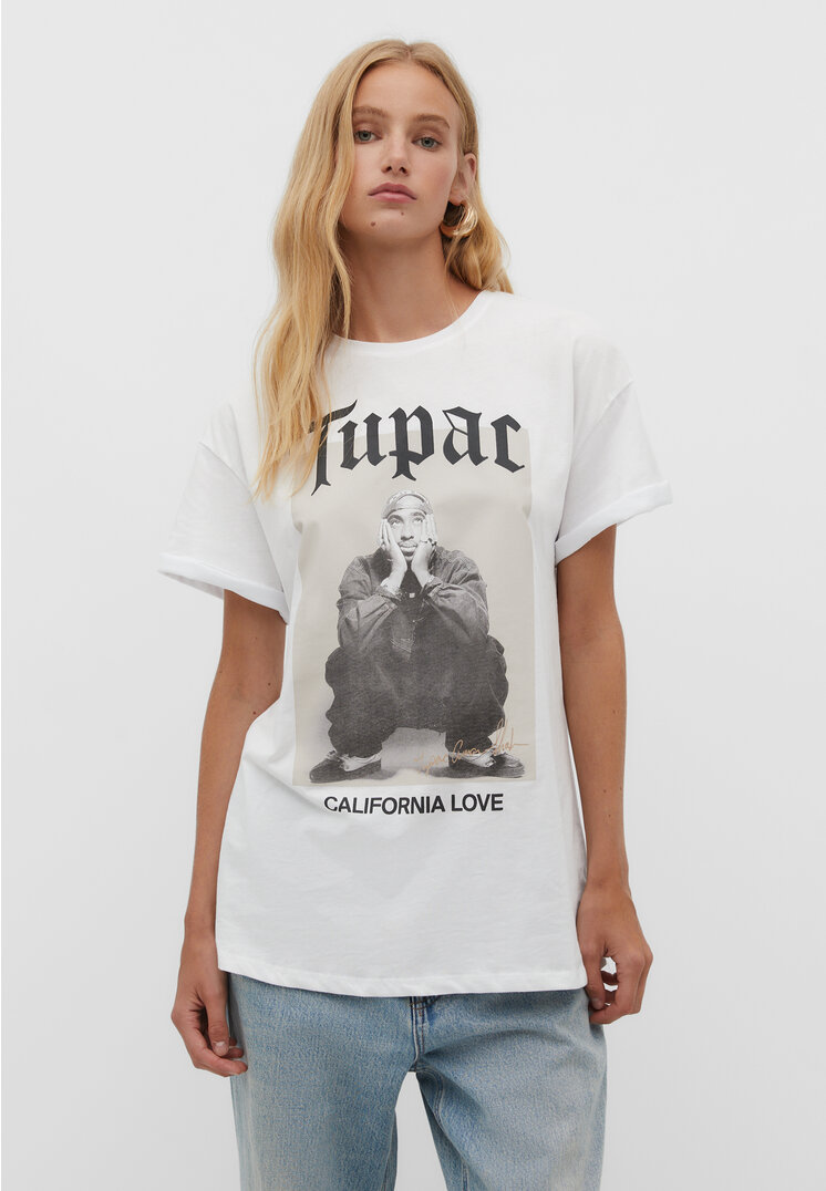 Stradivarius Oversize-Shirt Tupac Weiß S