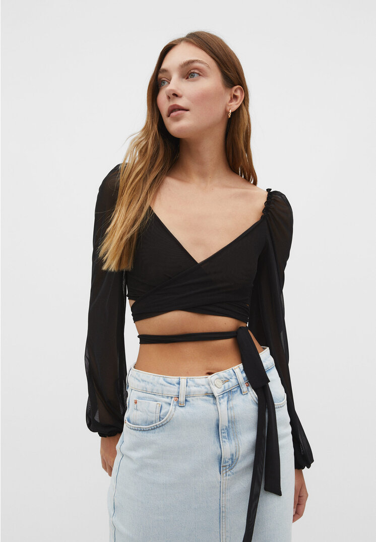 Stradivarius Baletowy top z tiulu Czarny XL