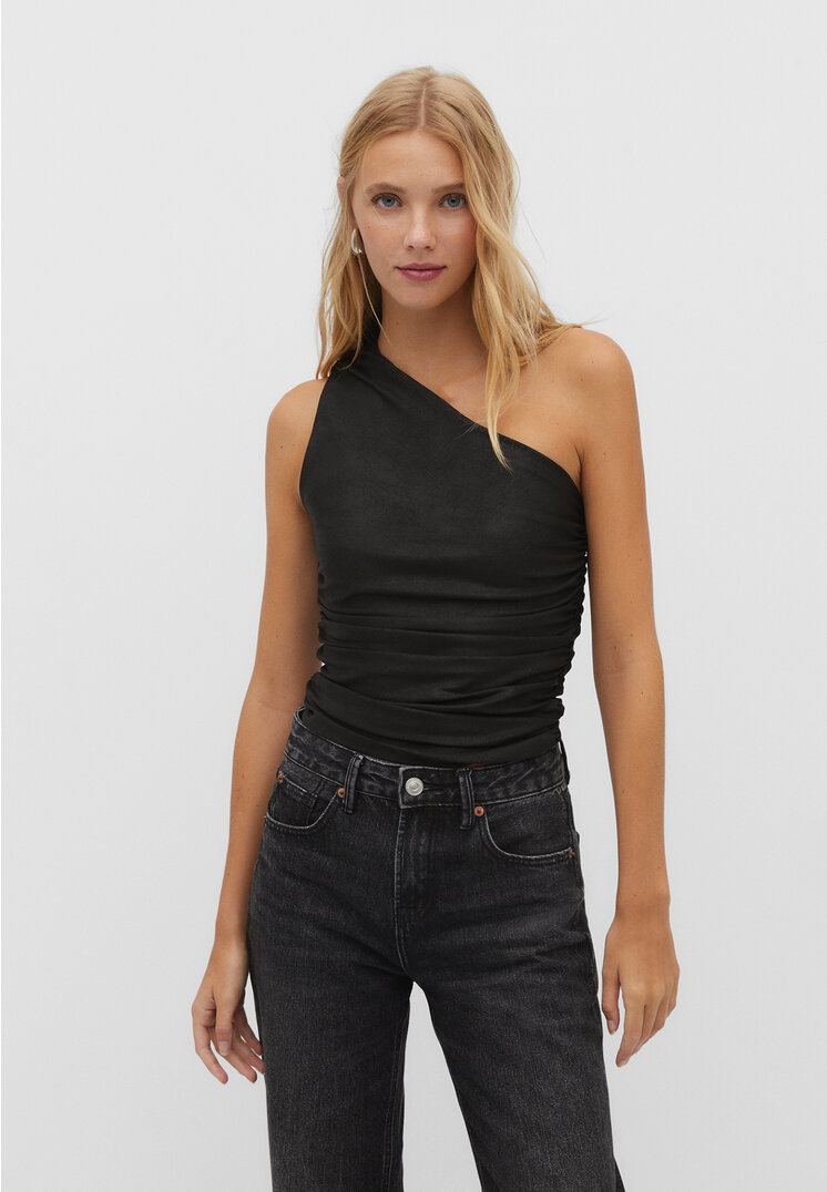 Stradivarius Asymmetrisches Coating-Shirt Schwarz XL
