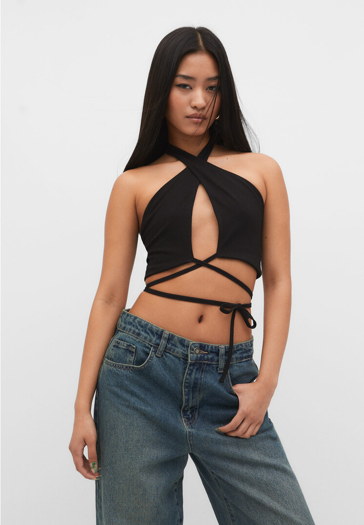 Stradivarius Kopertowy top Czarny L