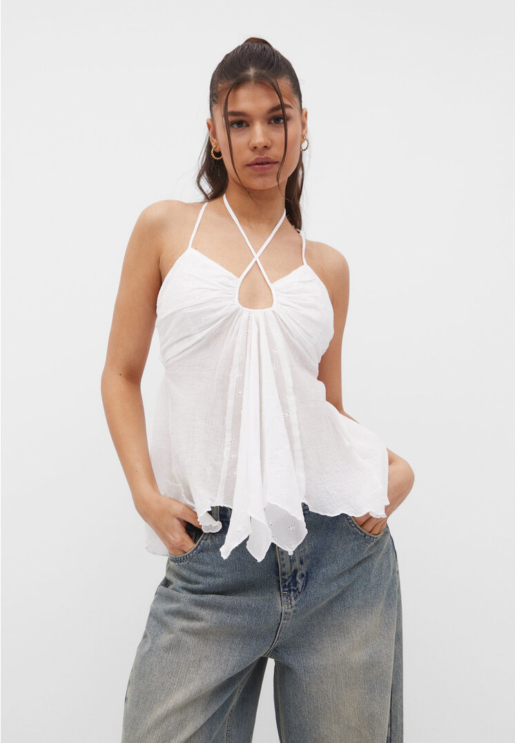 Stradivarius Neckholder-Top Weiß M