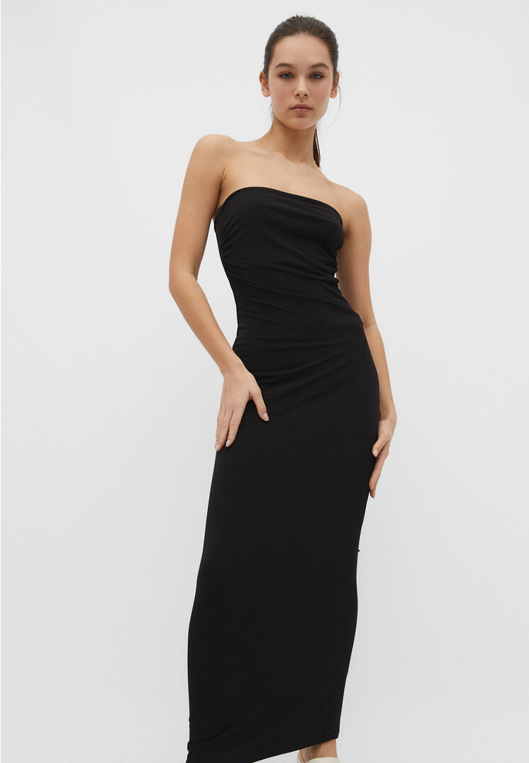 Stradivarius Langes Schlauchkleid Schwarz XS