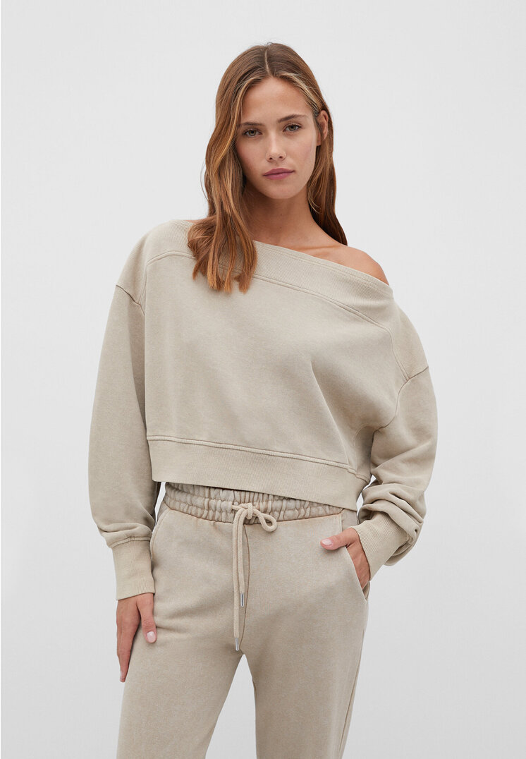 Stradivarius Joggerhose aus Plüsch Steingrau S