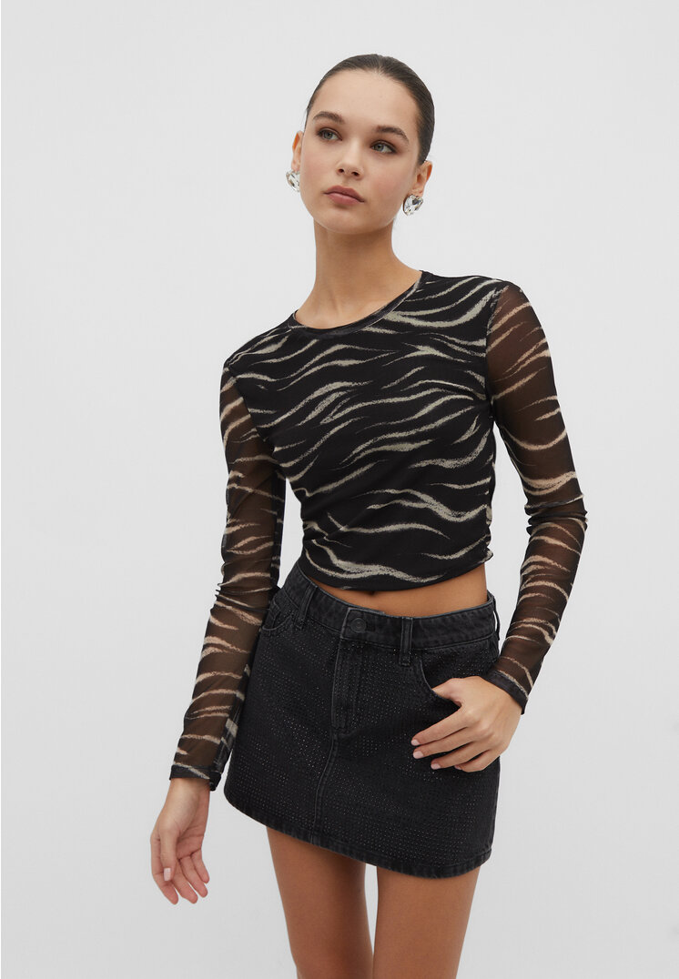 Stradivarius Tiulowy top z odkrytymi plecami Czarny XL