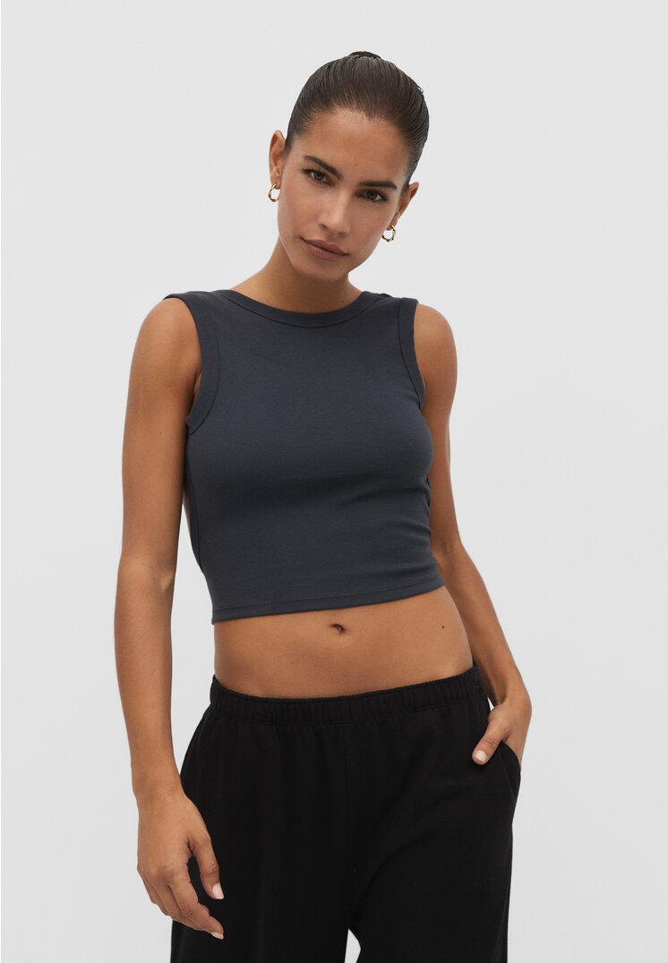 Stradivarius Kurzes, rückenfreies Tanktop Grau L