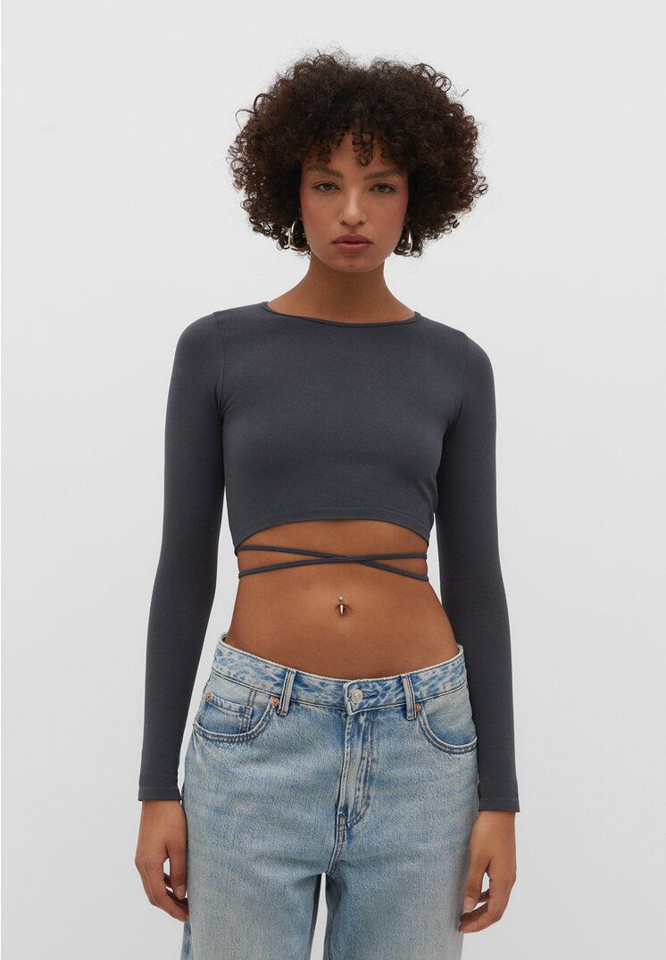 Stradivarius Nahtloses Top mit freiem Rücken Grau XS