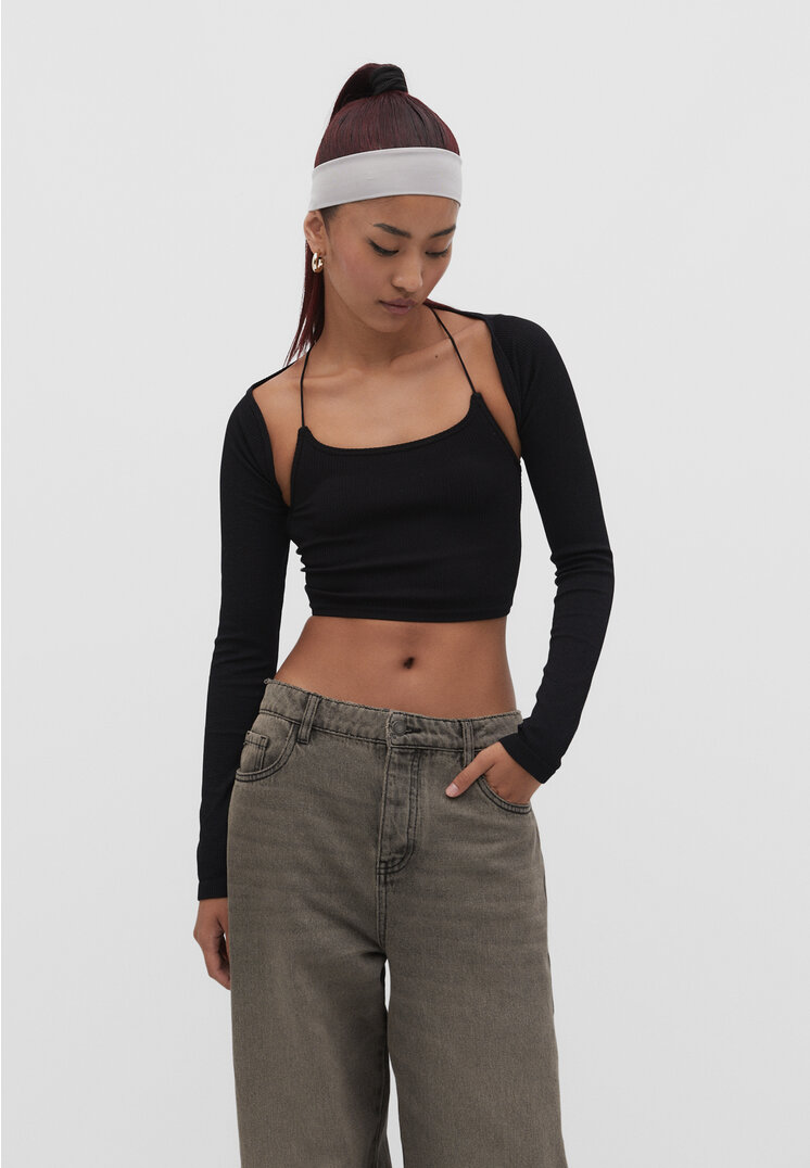 Stradivarius Nahtloser Bolero Schwarz M
