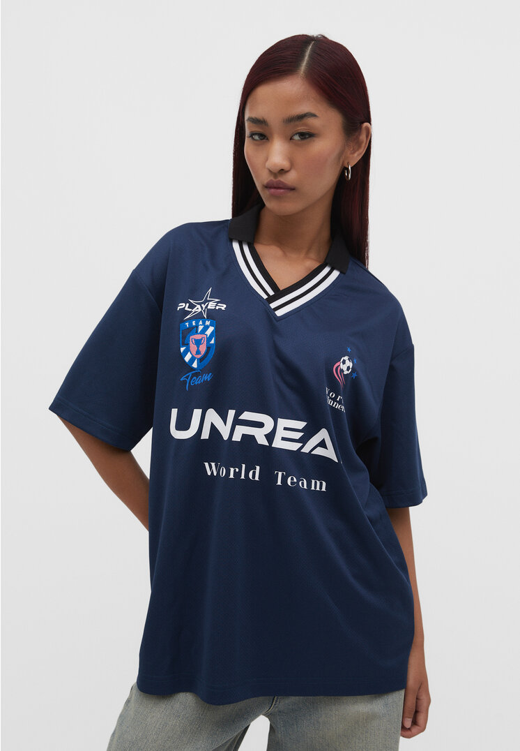 Stradivarius Sportowa koszulka oversize Morski XS