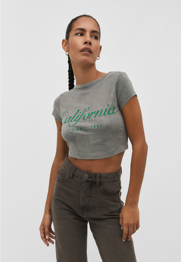 Stradivarius Top z odkrytymi plecami i efektem sprania Szary XL