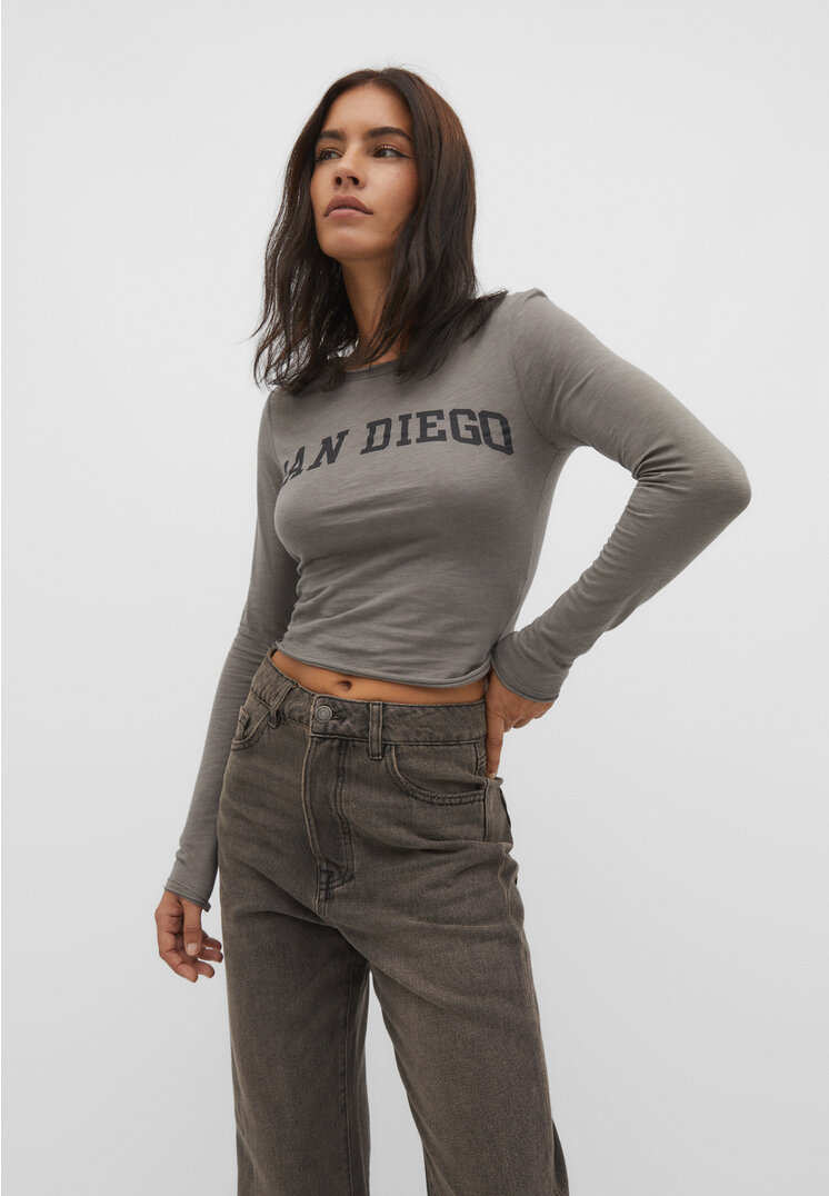 Stradivarius PlaziertesT-Shirt mit Bootausschnitt Grau L
