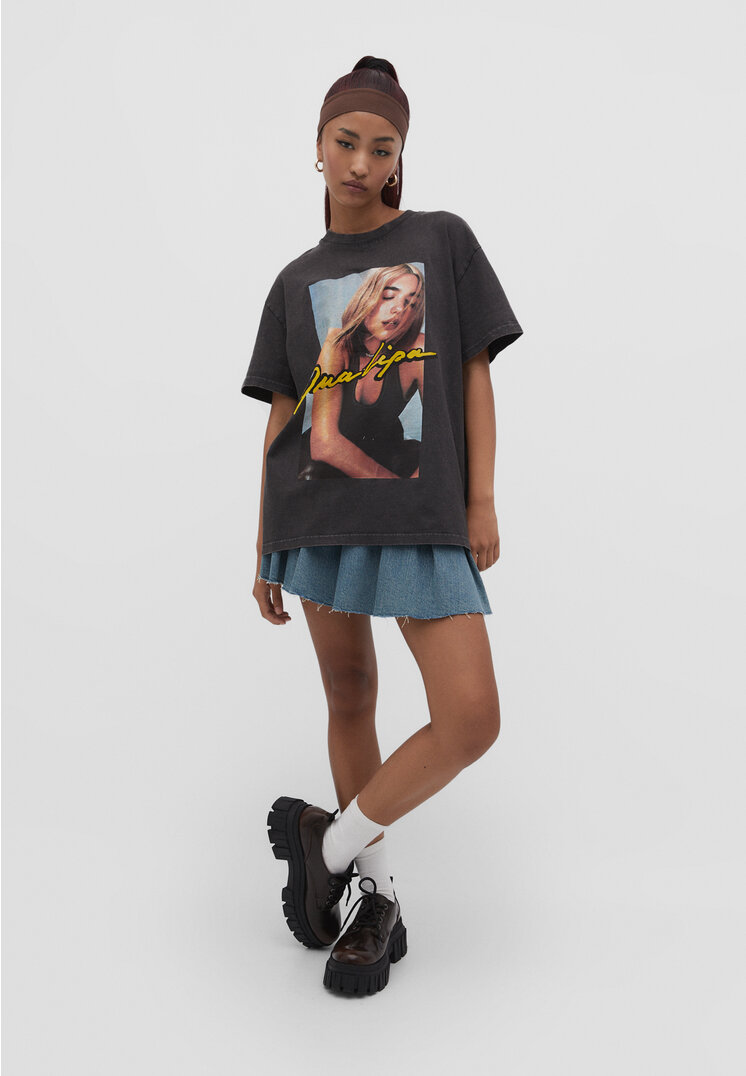 Stradivarius Shirt mit Dua-Lipa-Lizenz Graumeliert XS