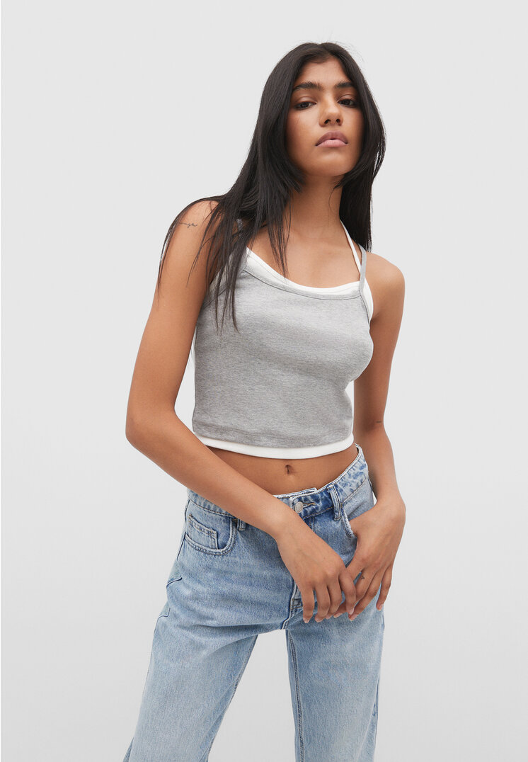Stradivarius Top z ramiączkami typu multiway Popielaty XL