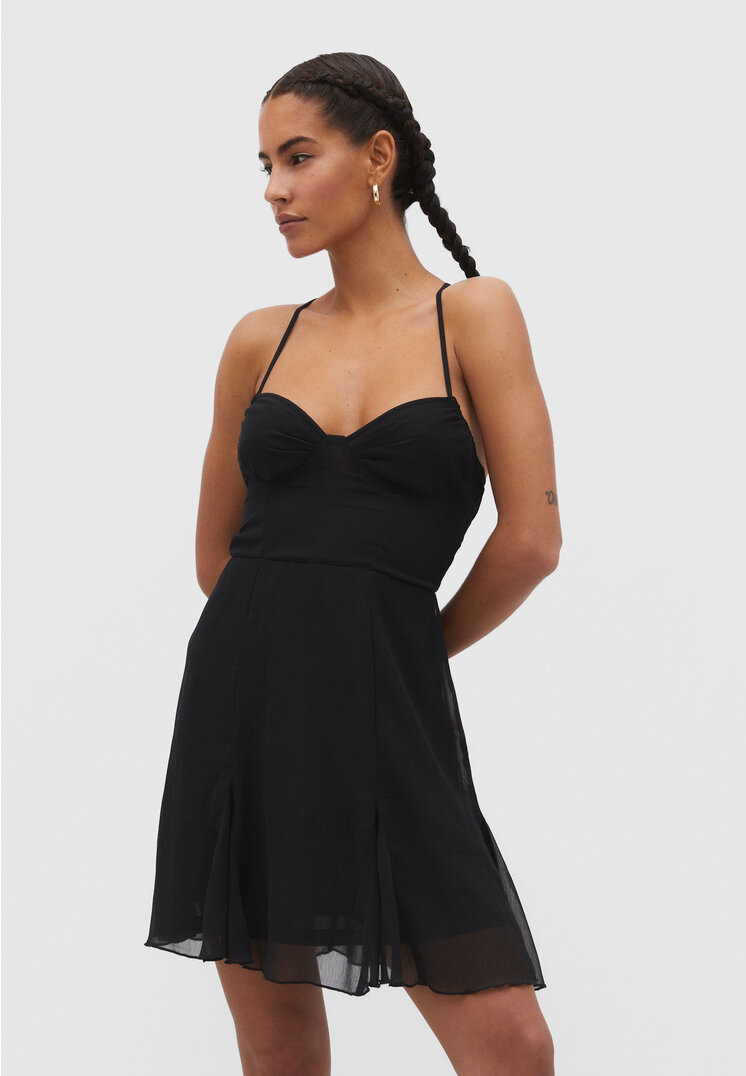Stradivarius Kurzes Kleid mit Volants Schwarz XS