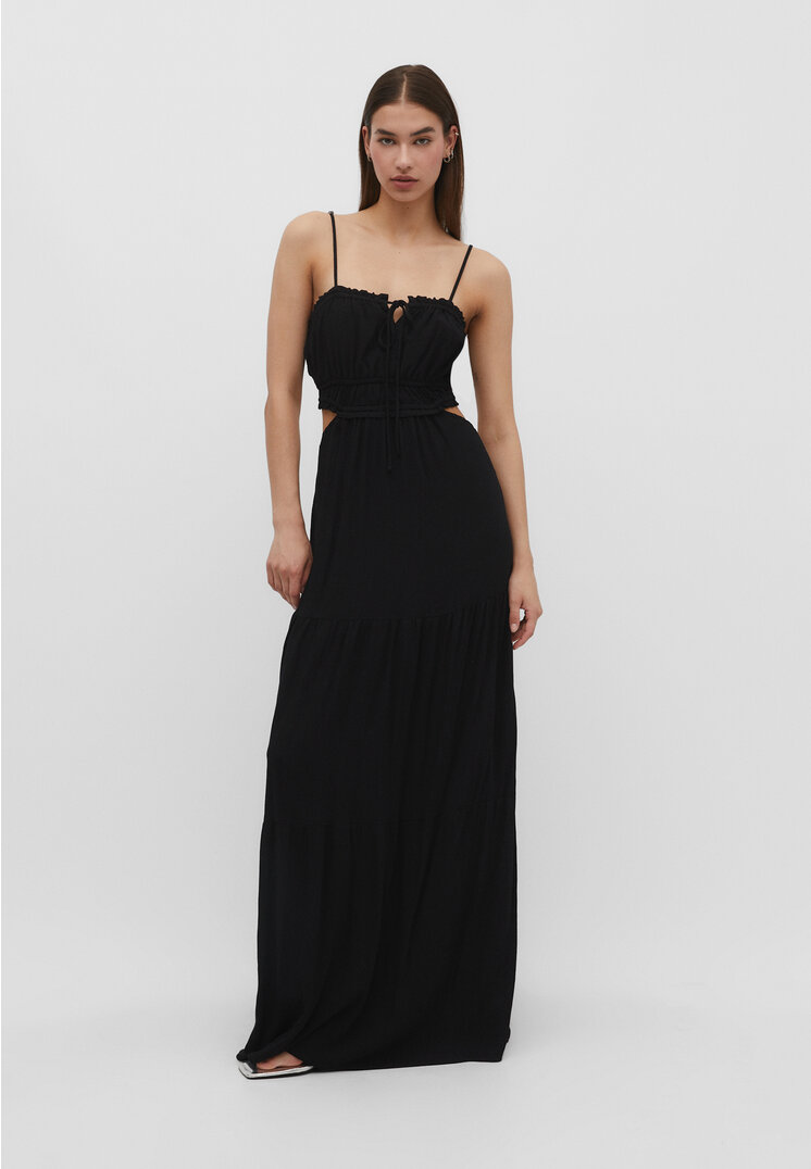 Stradivarius Langes Kleid mit Cut-outs am Rücken Schwarz S