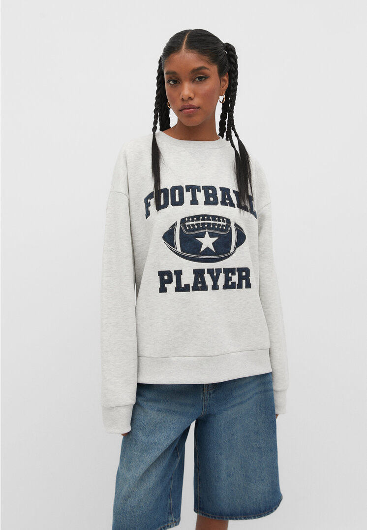 Stradivarius Bluza oversize z nadrukiem Popielaty S