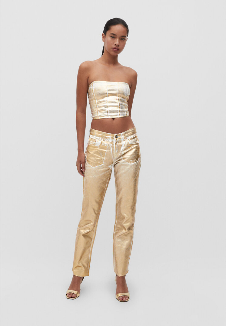 Stradivarius Metallic-Jeans im Straight-Fit mit niedrigem Bund Goldfarben 32
Stradivarius Metallic-Jeans im Straight-Fit mit niedrigem Bund Goldfarben 32