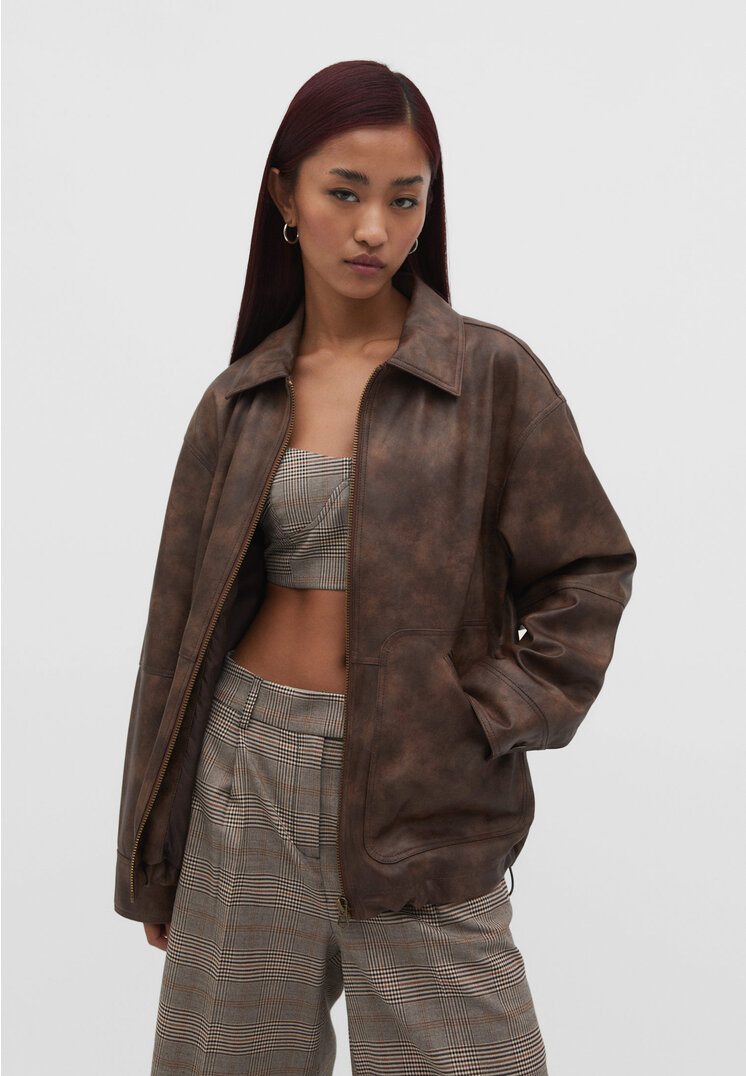 Stradivarius Oversize-Kunstlederjacke Braun M