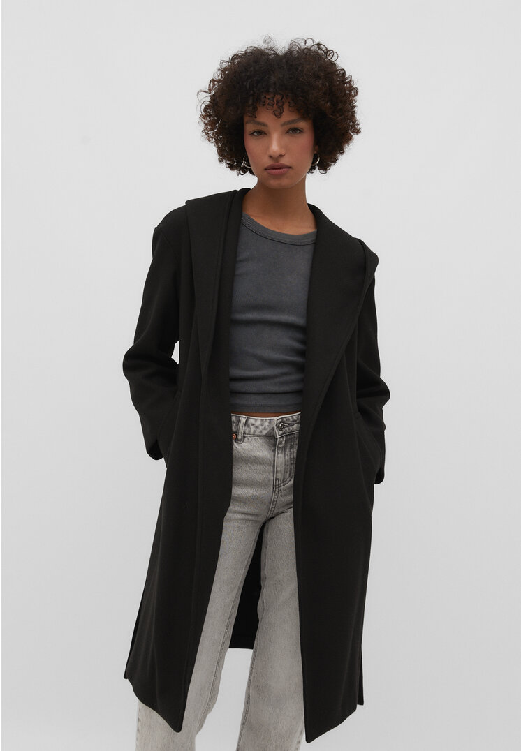 Stradivarius Soft Touch-Mantel mit Kapuze Schwarz XL