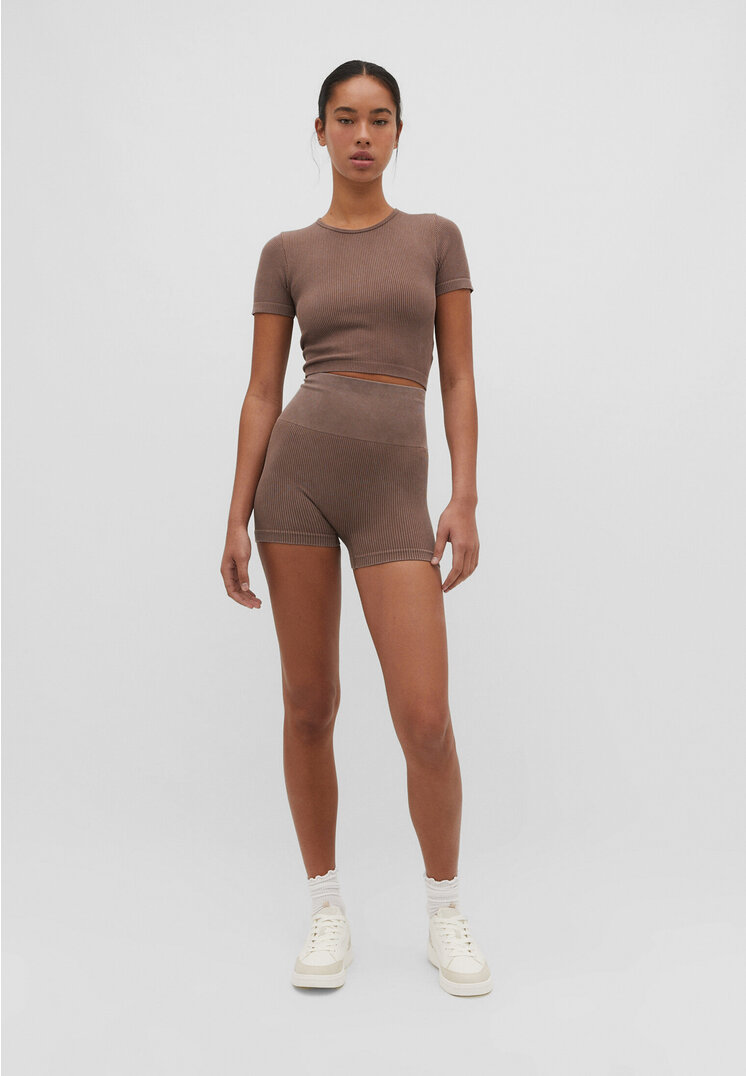 Stradivarius Nahtloses Top mit Rückenausschnitt Khaki XL