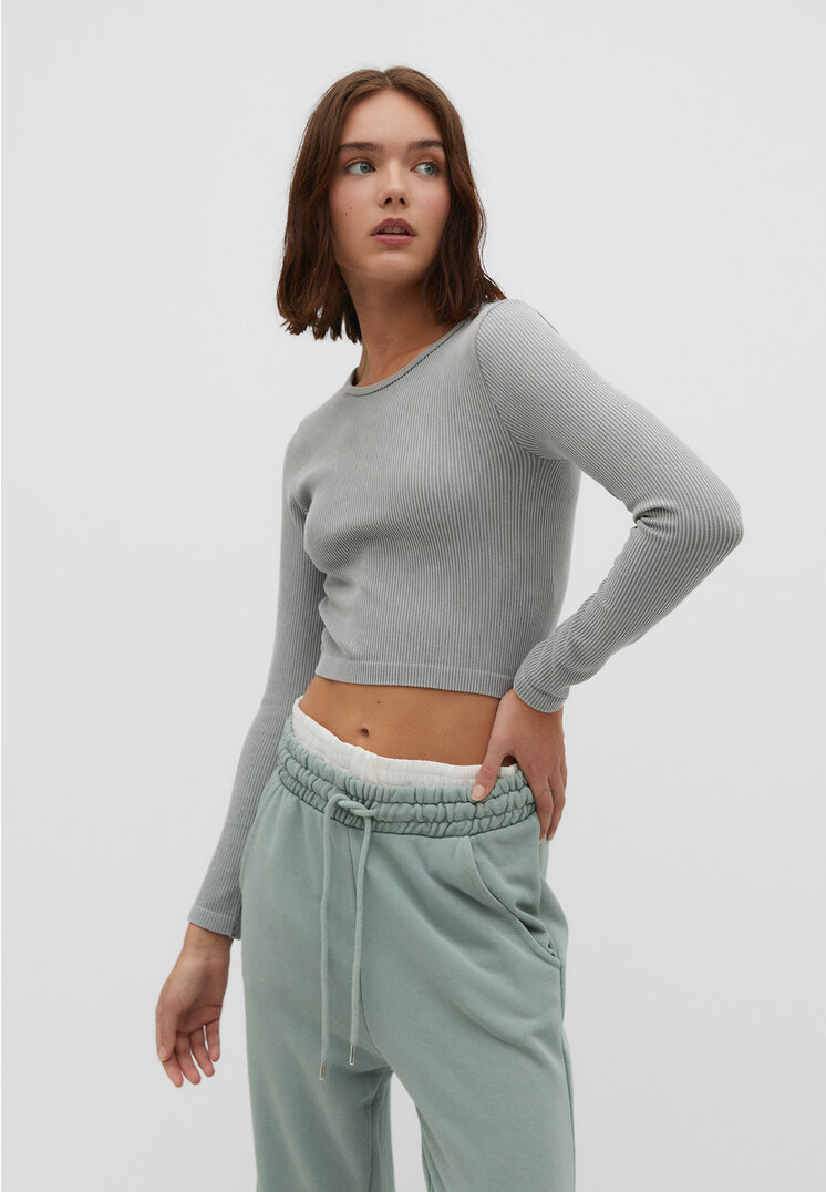 Stradivarius Rückenfreies Shirt Pastellgrün S