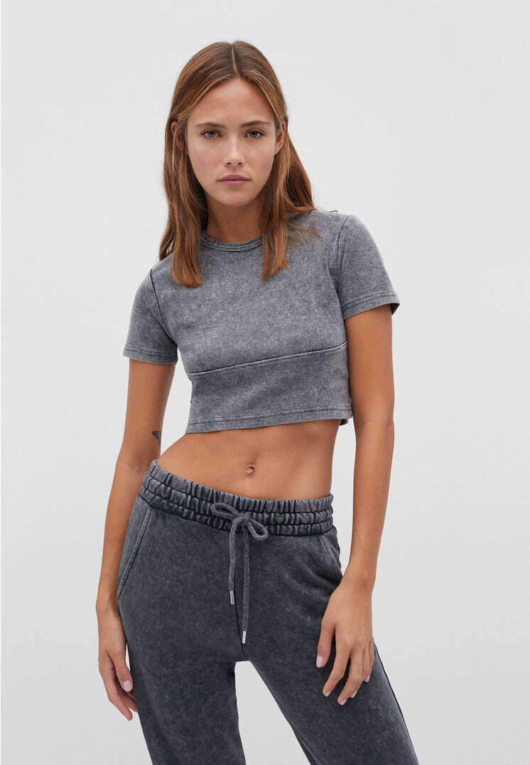 Stradivarius T-Shirt im Washed-Look Graumeliert L