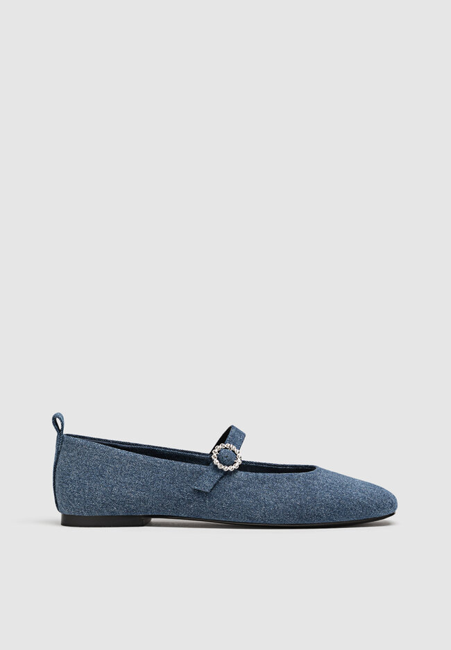 Stradivarius Flache Jeans-Ballerinas Denimblau 38