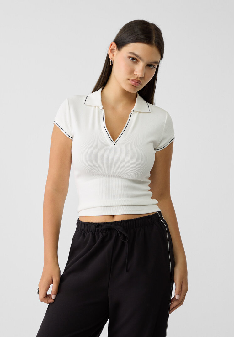 Stradivarius Kontrastowa koszulka polo Biały XL