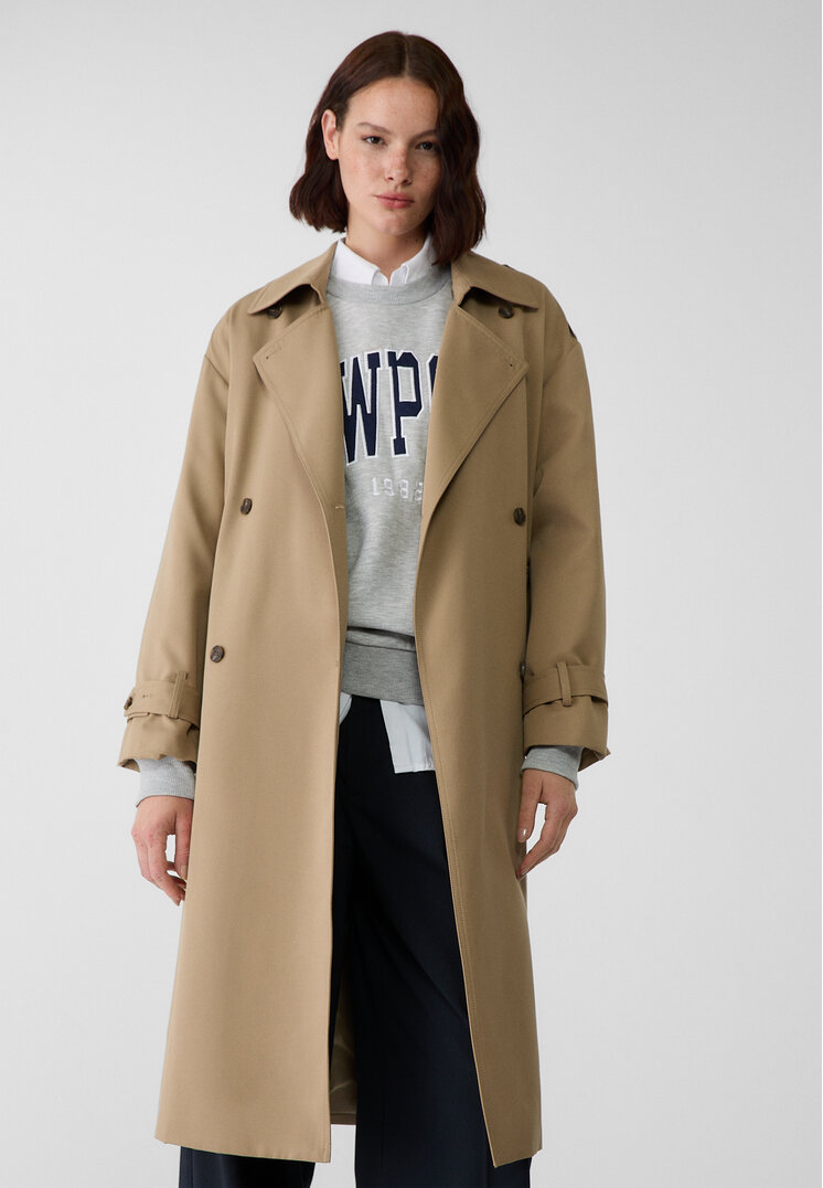 Stradivarius Langer, fließender Trenchcoat mit Futter Khaki L