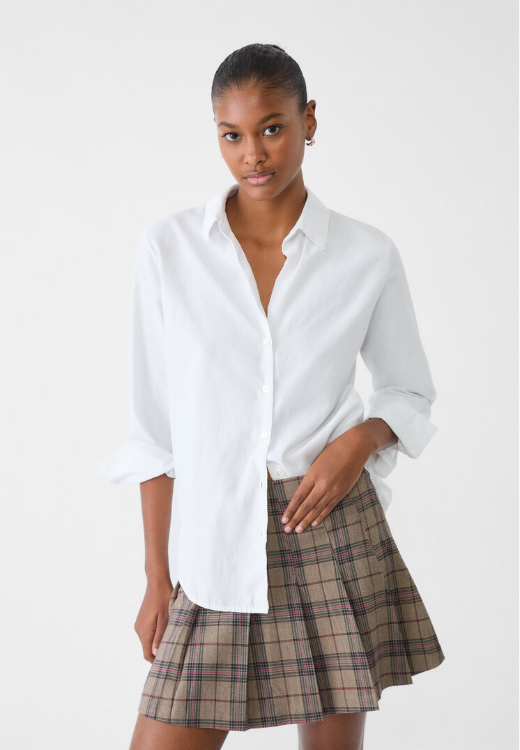 Stradivarius Basic-Popelinhemd Weiß M