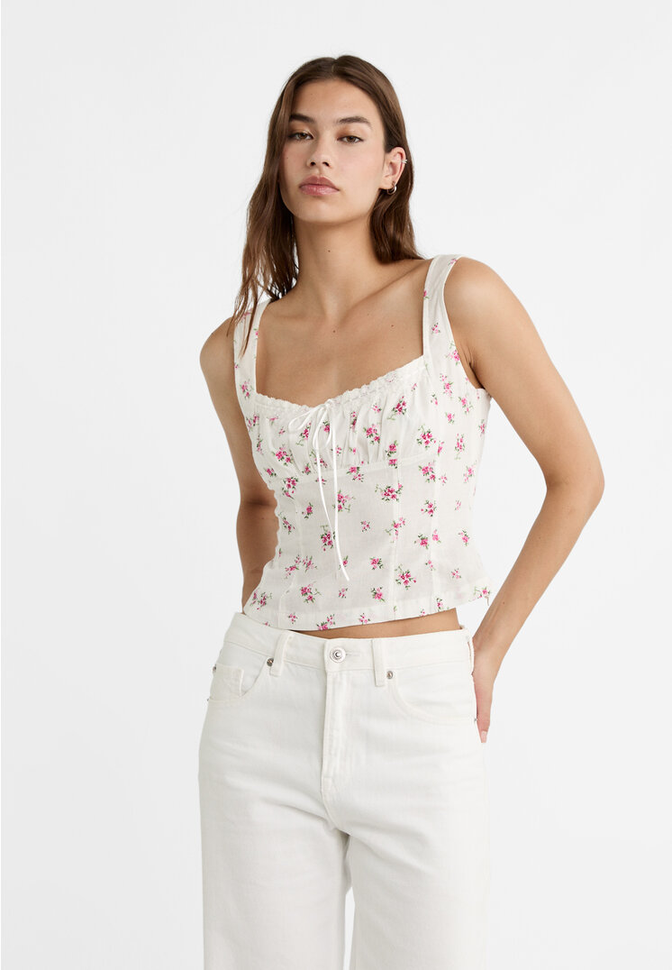 Stradivarius Wzorzysty top na ramiączkach z koronkowym obszyciem Ecru XL
Stradivarius Wzorzysty top na ramiączkach z koronkowym obszyciem Ecru XL