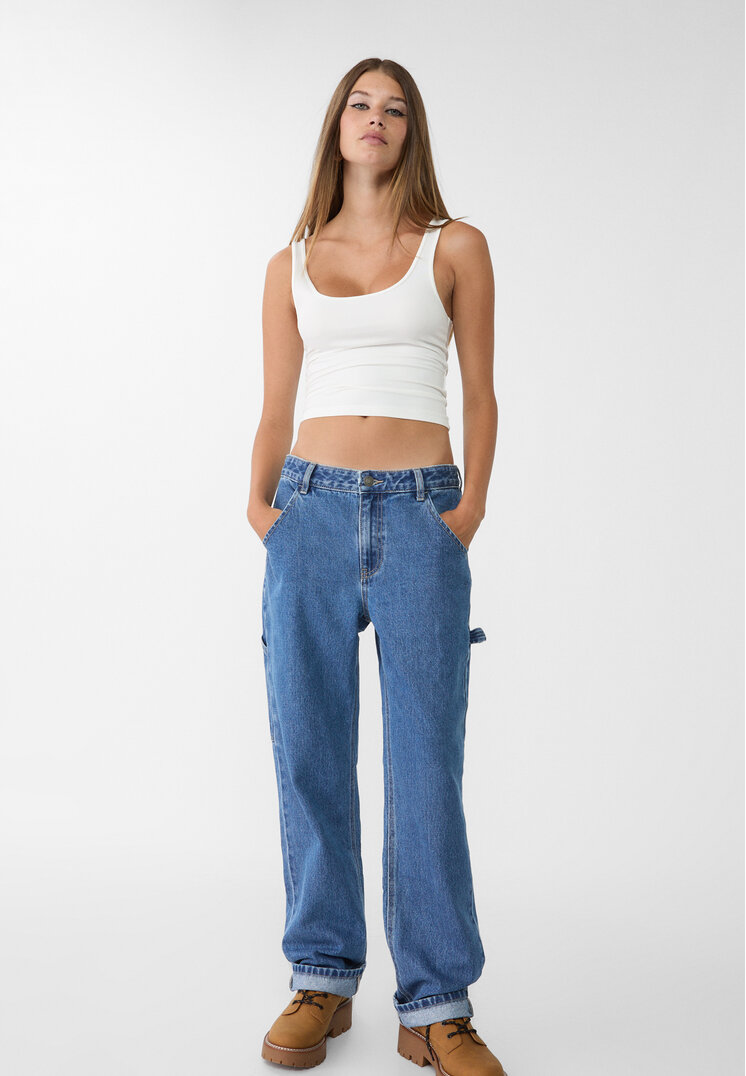 Stradivarius Proste jeansy relax fit Niebieski denim 42