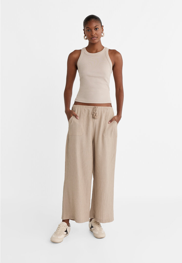 Stradivarius Luźne spodnie culotte Kamień XL