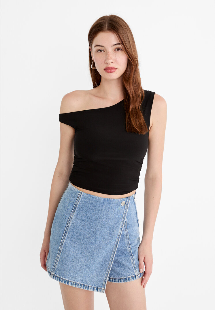 Stradivarius Jeansowe spódnicospodenki z kopertowym przodem Niebieski denim 34
Stradivarius Jeansowe spódnicospodenki z kopertowym przodem Niebieski denim 34
