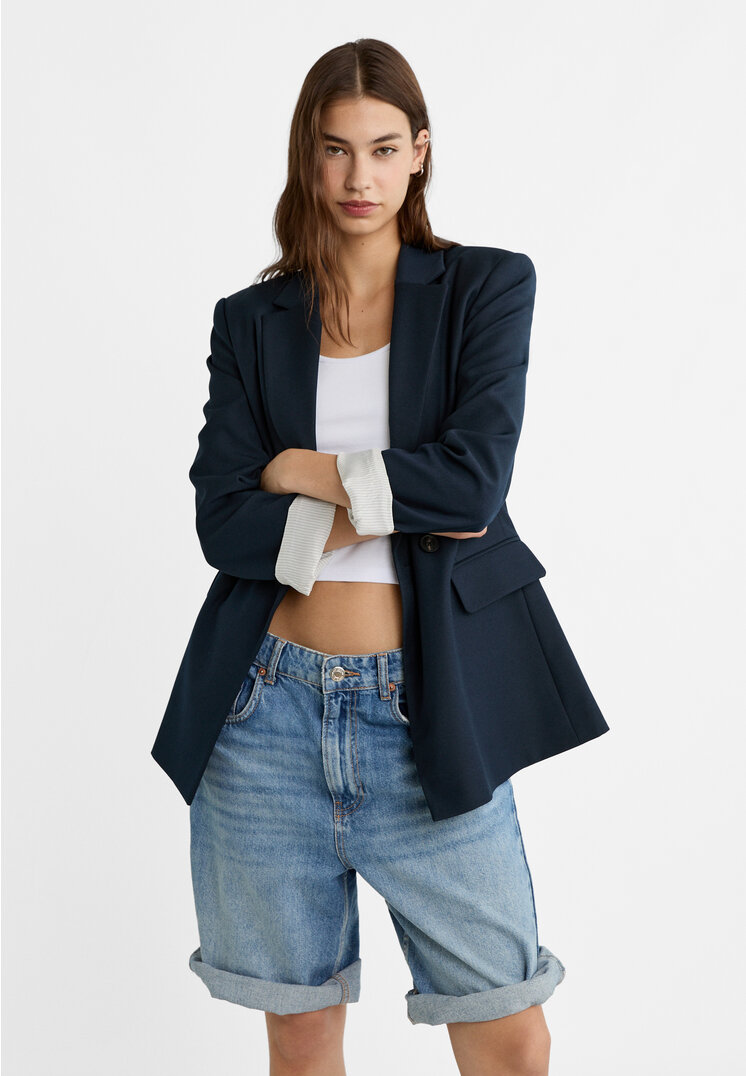 Stradivarius Blazer Slim-Fit zweireihig Marineblau XL