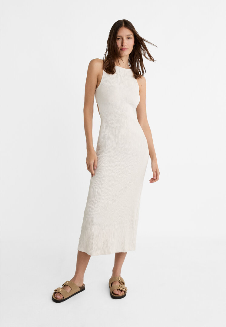 Stradivarius Midikleid mit Cut-Outs Vanille XS