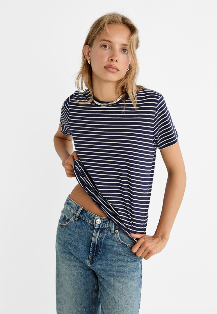 Stradivarius Koszulka basic Morski M