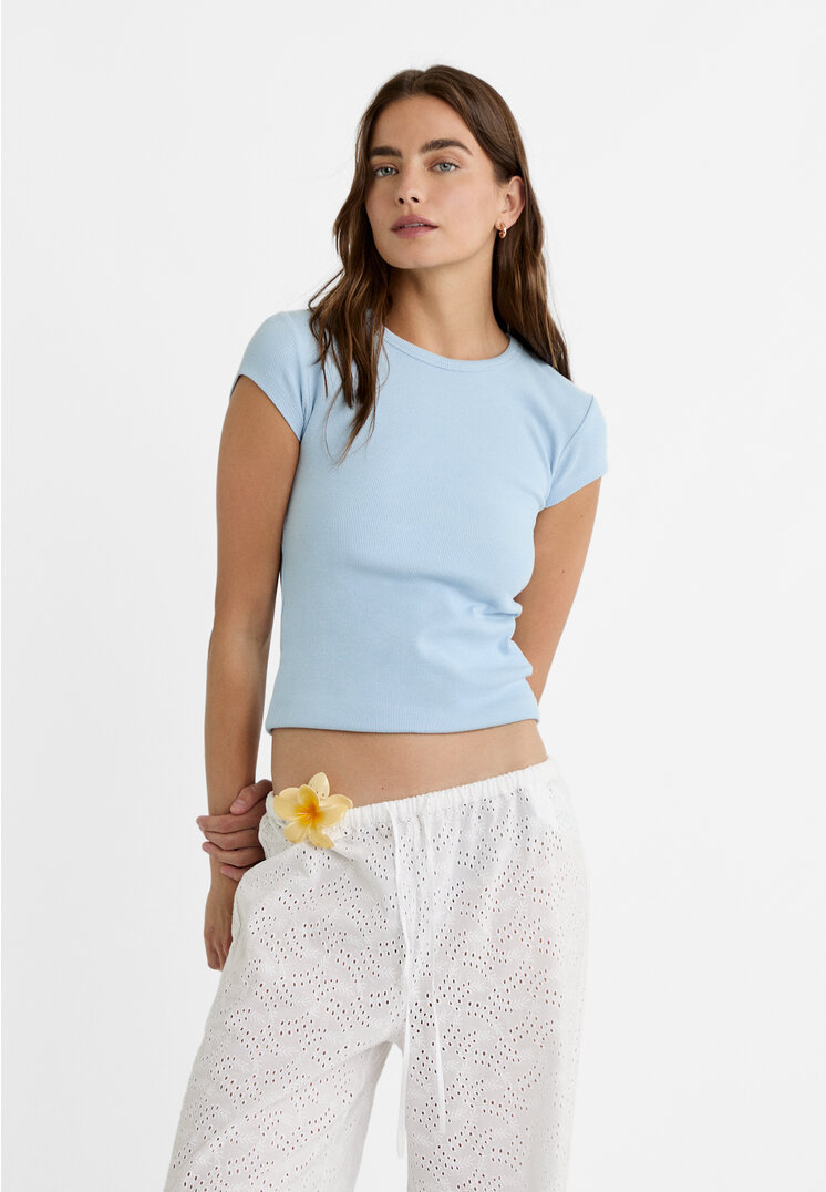 Stradivarius Shirt im Rippenstrick Himmelblau S