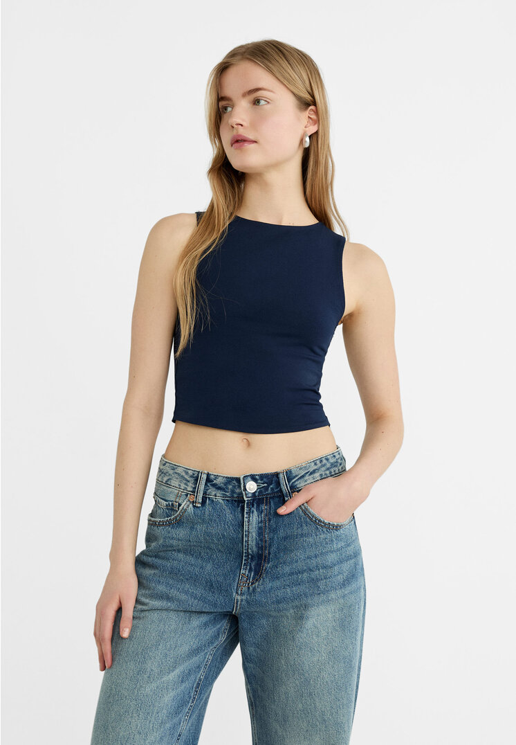 Stradivarius Ärmelloses Shirt aus Baumwolle Marineblau L