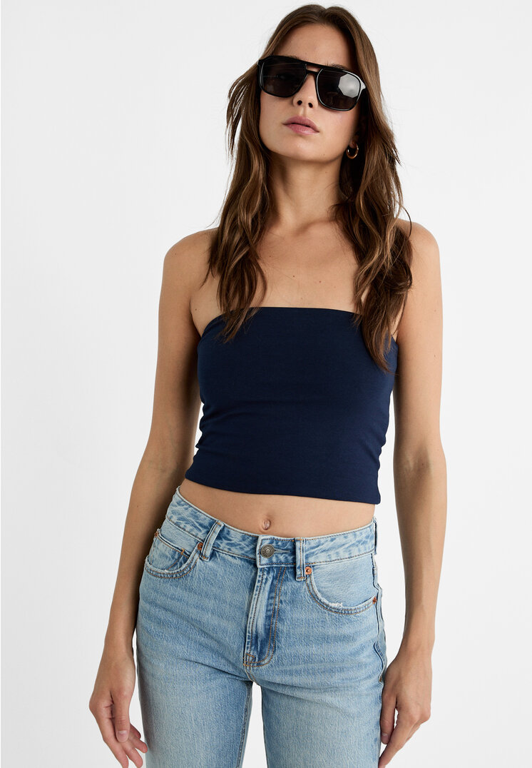 Stradivarius Top bez ramiączek Morski XS